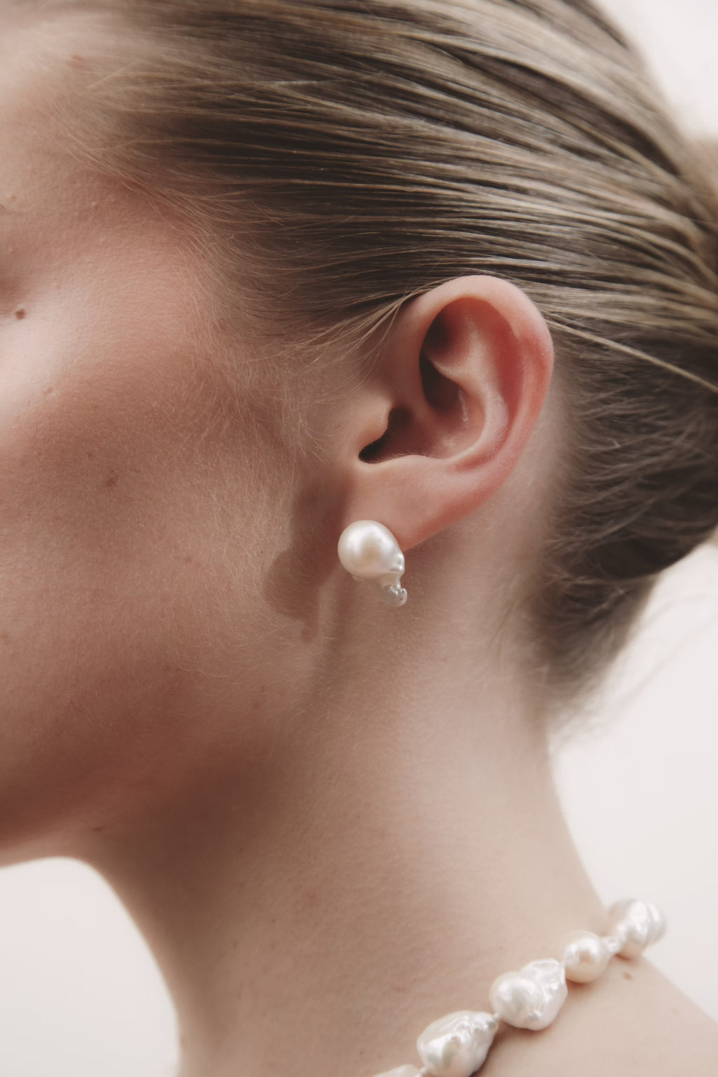 Auralen | Petit Baroque Pearl Studs in Cream